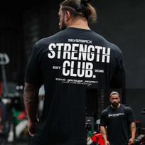 2026 New Silverback Powerlifting Tshirt Strength Club Print Oversized Cotton Gym Streetwear For Unisex Fitness Motivation XL black