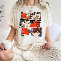 My Hero Academia T-Shirt Deku Bakugo&Todoroki Anime Graphic T-Shirt Fan Gift Tee Summer Men'S And Women'S High-Quality T-Shirt L beige