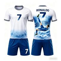 2026 Summer New Hot Selling Fashion Ronaldo Football Jersey Sports Short Sleeved T-shirt and Shorts Set Soft Family Kids Tees 150