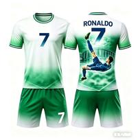 2026 Summer New Hot Selling Fashion Ronaldo Football Jersey Sports Short Sleeved T-shirt and Shorts Set Soft Family Kids Tees 160