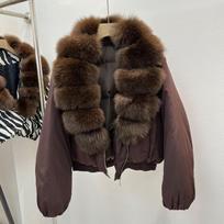 Womens Short Down Coat With Real Fox Fur Collar Lightweight Warm Duck Puffer Jacket Winter 2026 Medium rausvai ruda