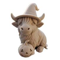 Cow Home Bonsai Decor Mini Cow Figurine with Cowboy Hat E gray