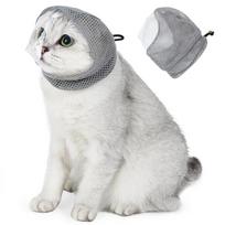 2024 Kvėpuojanti katės kaukė: Apsauginis galvos gaubtas katei nuo laižymo, draskymo, ėdimo, užtikrinantis aiškų matymą M: Neck < 33cm, Weight 3-7kg pilka spalva