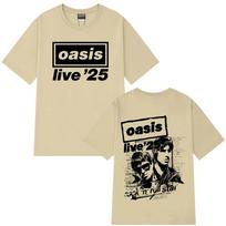 OASIS Live 25 Tour 2025 Vintažiniai marškinėliai Vyriški ir moteriški Laisvalaikio mada Hip-hopas Vasarinis spaudinys 100% grynos medvilnės marškinėliai 4XL beige