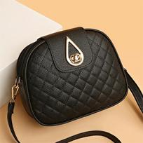 Small Quilted Crossbody Bag, Stylish PU Leather Shoulder Purse with Vintage Round Shape, Trendy Accent - Perfect for Daily Use gray