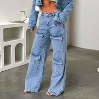 Women Hip Hop Baggy Jeans Wide Leg Mid-Low Waist Jeans Loose Boyfriends Jeans Vintage Denim Pants L gray