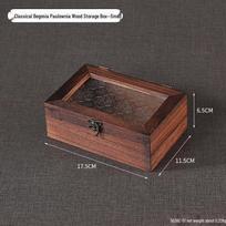 Retro Begonia Glass Lid Wooden Storage Box for Sundries, Dried Fruits, Cosmetics, and Documents black