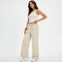 Women's Casual Fashion Cotton-Linen Blend Wide-Leg Pants With Side Pockets S