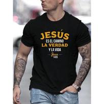 Men's Spanish Verse T-Shirt ,Religious Spanish Text & English Translation Print, Casual Round Neck Short Sleeve Tee, Daily Wear 4XL juoda