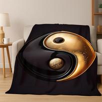 Yin Yang simbolis Kinų Tai Chi Flanelinis pledas Minkštas šiltas pledas miegamajam svetainei lovai kelionei stovyklavimui piknikui Dovana 75x90cm black