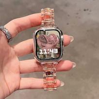 Laser Transparent Acrylic Strap for Apple Watch Band 42mm 46 41 38 45 44 49 40mm Women Bracelet for iWatch Series 10 9 8 7 6 5 38mm 40mm 41mm rožinė