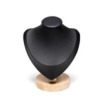 Solid Wood Velvet Jewelry Display Stand for Necklaces and Pendants black