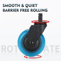 5PCS Blue Polyurethane Office Chair Caster Wheels,3inches Swivel Rubber Soft Furniture Wheels Safe Rollers for Furniture