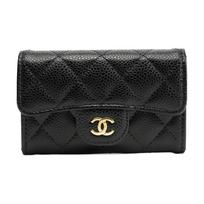 CHANEL Raštuota karvės odos monetinė, kortelių laikiklis, piniginė moterims, juoda AP0214-Y01864-C3906 One Size 4 black