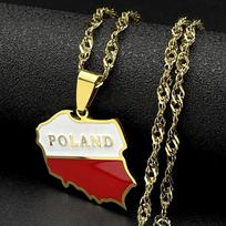 Poland Map Flag Enamel Pendant Necklace for Women Men Stainless Steel Gold Color Polish Geography Chain Necklaces Jewelry Gift gray