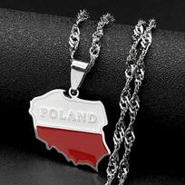 Poland Map Flag Enamel Pendant Necklace for Women Men Stainless Steel Gold Color Polish Geography Chain Necklaces Jewelry Gift gray