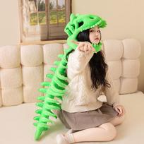 Helovino Dinzaurų Skeleto Pliušinis Kostiumas, Dėvima Dino Galvos Apdangalas ir Nugaros Stuburo Rekvizitas 80cm (0.42kg) single vacuum compression green