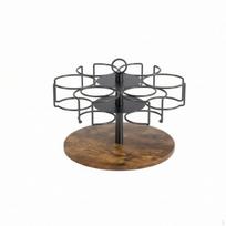 Cup Holder Rack with Wood Base Countertop Handle Metal Kitchen Organizer for Coffee Lovers, gray