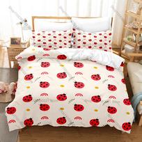 Lovely Ladybug Theme Three-piece Bedding Set, Vivid Print, Skin-friendly Material Ideal Gift for Children and Kawaii Lovers EU Single 135*200cm/53x79in 3pcs beige