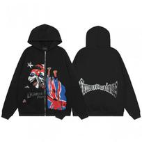 Travis Scott Graffiti Letter Print Zip-Up Hoodie Loose Fit Casual Sweatshirt Men XL gray
