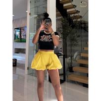 Summer Women's Pod Wide Leg Elastic Waist Lantern Pants Slim Loose Casual Shorts XL geltona