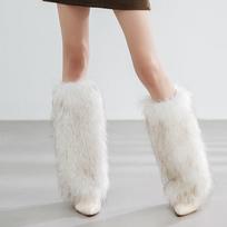 Retro Modernios Rudos Kailinės Batų Apdangalai Imituoto Kailio Batai Kojinės Tūkstantmečio Stiliaus Karštos Merginos Kojų Apdangalai Rudeniui ir Žiemai 25CM white