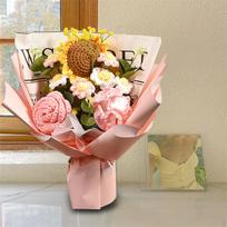 Already Made Crochet Flower Bouquet, Bulk Knitted Flowers, Valentine's Day Gift, Creative Woven rožinė