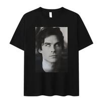 Damon Salvatore Ian Somerhalder TV dramos rašto marškinėliai moterims Retro gotikinės mados per dideli marškinėliai moterims Street Wear M gray