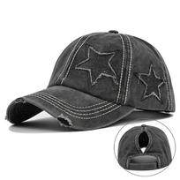 Snapback Adjustable Cap Baseball Star Hole Denim Washed Y2K School Old Vintage Hats Autumn Summer Fishing Hat Men Women Caps Casquette Gorras Adjustable gray