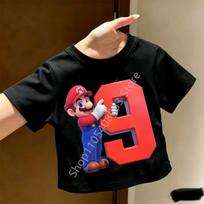 2026 New Super Mario Bros Childrens Pure Tshirts Anime Birthday Numbers 19 Cute Anime Childrens Casual Tshirts 160 red