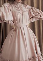 Women Japanese Lolita Maid Cosplay Dress Loose Puff Balloon Long Sleeve Ruffle Hem Button Decor High Neck Cotton Midi Dress Multi Plus Size Harajuku A M rožinė