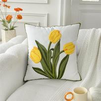 Yellow Tulip Flower Cushion Cover 2D Peach Skin Pillow Case Nordic Floral Throw Pillows For Sofa Living Room Home Decor Office Peach skin 18*18(CM)-1Pcs white