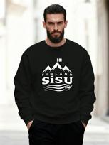 Men's Finnish SISU Pattern Casual Crew Neck Sweatshirt S juoda