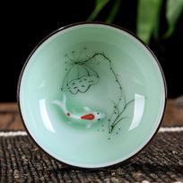 Celadon High 60ml Chinese Quality Kung Fu Tea Set Round Flat Lotus Carp Puer Tea Cups Handpainted Ceramic Single Carp Teacup Matches the image,60ml