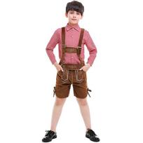 Boys Oktoberfest Costume German Bavarian Style Kids Performance Outfit Red Plaid Festival Dance M 120-130 cm brown