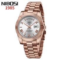 NIBOSI Mens Watches Top Brand Luxury Gold Diamonds Classic Watch Men Auto Week Date Watch Waterproof Stainless Steel Wristwatch beige