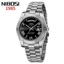 NIBOSI Mens Watches Top Brand Luxury Gold Diamonds Classic Watch Men Auto Week Date Watch Waterproof Stainless Steel Wristwatch black