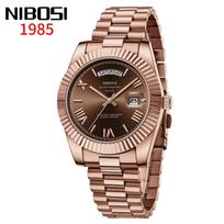NIBOSI Mens Watches Top Brand Luxury Gold Diamonds Classic Watch Men Auto Week Date Watch Waterproof Stainless Steel Wristwatch beige