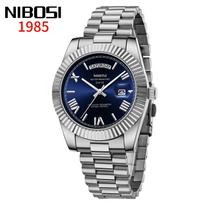 NIBOSI Mens Watches Top Brand Luxury Gold Diamonds Classic Watch Men Auto Week Date Watch Waterproof Stainless Steel Wristwatch gray