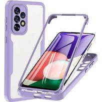 Atsparus smūgiams dėklas su Samsung Galaxy S21 FE S22 ULTRA A13 A23 A53 ekrano apsauga S23 360 viso kūno apsauga Tvirtas dvipusis dėklo buferio dangtelis Samsung S21 violetinė