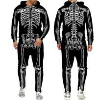 Megztiniai Vyriški sportiniai kostiumai Sportiniai drabužiai Nauja mada Vyriški drabužiai 3D Juokingi Skeletas Spausdinti gobtuvai Kelnių rinkiniai Kasdieniai su gobtuvu XL gray