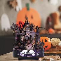 Wooden Music Box 3D Handmade Jigsaw Puzzle Decorative Halloween Themed for Home Shelf orange