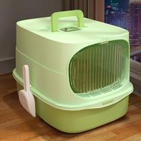 Cat litter box fully semi enclosed toilet low entrance splash proof portable litter box with lid cat litter box closed cattoilet žalia