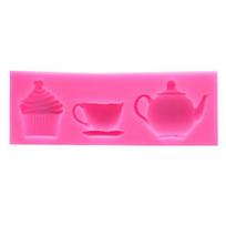 3 Cavity Silicone Teapot Cup Cupcake Fondant Mold Baking Tray Cake Decor Tool pink
