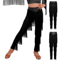 Merginų Lotynų Šokių Kelnės Elastingas Juosmuo Kutai Kelnės Samba Rumba Cha Cha Salsa Scenos Recitaliui 7-8 Years juoda