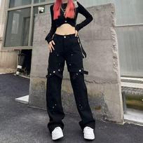 Vintage Streetwear Y2k Baggy Jeans Moteriškos džinsinės kelnės Moteriški džinsai aukštu juosmeniu plačiomis kojomis rudens XL juoda