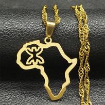 African Map Berber Amazigh Chain Necklaces for Women Men Stainless Steel Gold Color Amulet Necklace Jewelry collier 8092-QKC beige