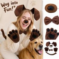 Dog Costume Set with Headband Nose Tie Tail Gloves One Size brown