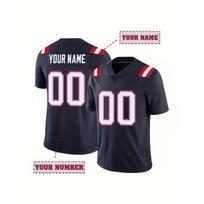 Individualizuotas vardas ir numeris Vyriški siuvinėti Amerikietiško futbolo marškinėliai New England Mėlyni V formos iškirpte Personalizuoti trumpomis rankovėmis marškinėliai M white