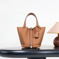 Classic First-Layer Cowhide Vegetable Basket Bag Light Luxury High-End Leather Bucket Bag Fashionable Versatile Handbag 18*13*13CM brown